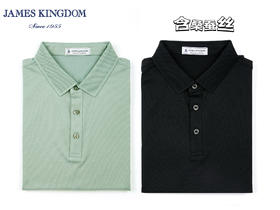 占姆士男士含桑蚕丝纯色螺纹翻领POLO衫新