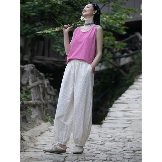 牧衣游原创 棉净色宽松长裤轻薄原生质朴肌理感百搭休闲裤 拾山月 商品图1