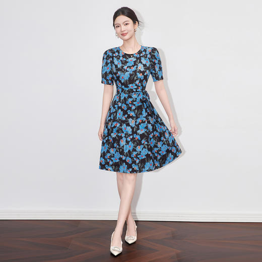 「高货wl」全新升级【铂金会员293/天猫399/差价106】(04446)洛诗琳高级感气质印花连衣裙2025夏季绑带高腰显瘦裙子 商品图0