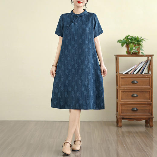 GYH 7592提花百搭简约连衣裙中式改良旗袍复古 商品图1