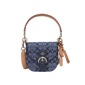 COACH 奥莱款迷你女士牛仔布配皮单肩斜挎手提包