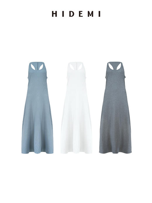 HIDEMI度假系列显瘦弹力自然棉工字背心百搭经典万能连衣裙长裙 商品图9
