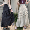 复古不规则半身裙 夏季松紧高腰显瘦休闲百搭垂坠感A字大摆半裙 商品缩略图1