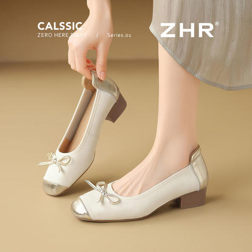 ZHR则则真皮粗跟玛丽珍鞋2025新款气质一脚蹬单鞋蝴蝶结芭蕾女鞋 商品图2