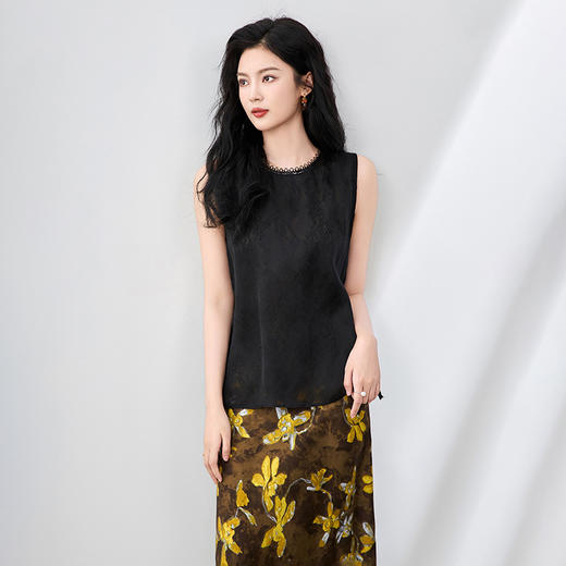 「高货wl」全新升级【铂金会员247/天猫329/差价82】(93601)洛诗琳时尚优雅欧根纱上衣蕾丝花边拼接圆领时髦洋气背心 商品图2