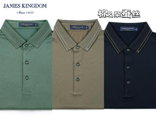 商场同款  占姆士男士含桑蚕丝纯色商务翻领短袖POLO衫     一款三色     青绿&豆绿&上青 商品图0