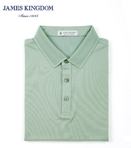 占姆士男士含桑蚕丝纯色螺纹翻领POLO衫新 商品图3