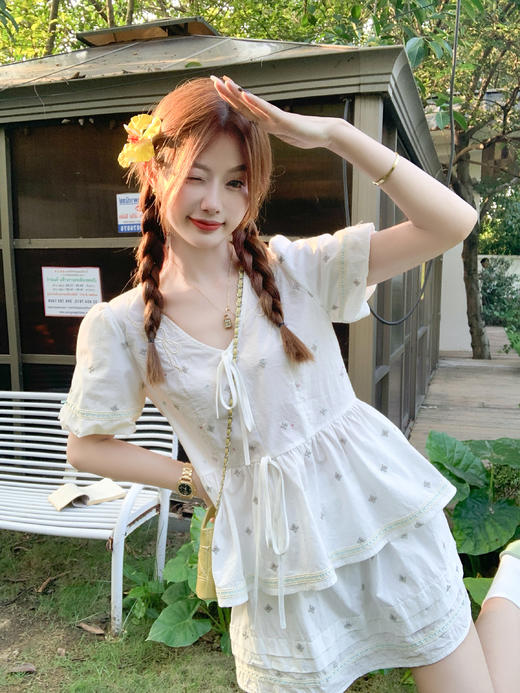 <曾小咸推荐>度假风套装刺绣娃娃衫半身短裙 商品图7