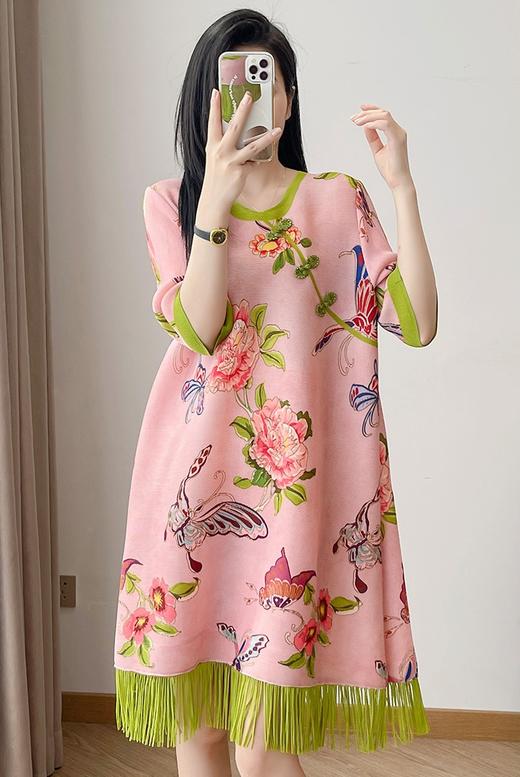 三宅新款国风洋气印花流苏连衣裙 商品图2