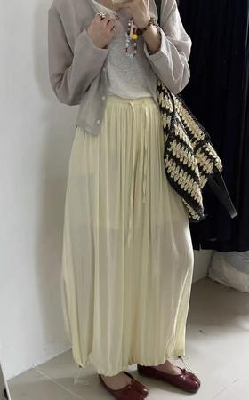 ｛休闲裤2025｝96038 夏季薄款麻纱半内衬阔腿裤束脚裤灯笼裤-喜出