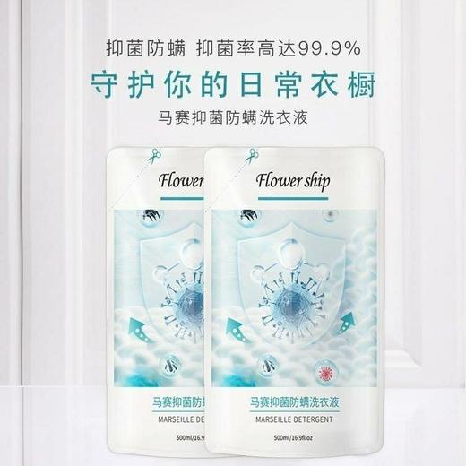3袋花卉诗wer抑菌防螨洗衣液500ML除菌除螨去污洁净柔顺二合一补充装 商品图0
