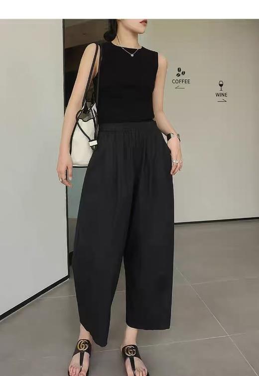 ｛休闲裤2025｝827水洗棉高腰萝卜裤松紧腰显瘦九分裤-喜出 商品图9