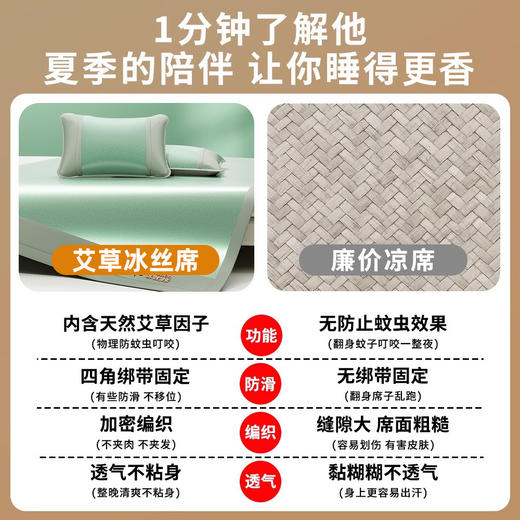 夏季爆款艾草凉席冰丝席三件套可折叠水洗机洗单人学生宿舍空调席 商品图2