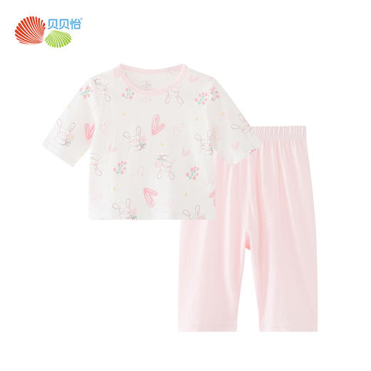 贝贝怡夏季新款男女宝宝纯棉家居服轻薄透气短袖T恤七分裤睡衣套装ZB2ET066 商品图5