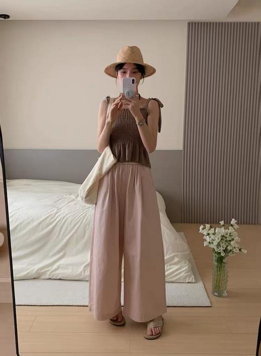 ｛休闲裤2025｝828水洗棉松紧腰阔腿裤九分裤-喜出 商品图3