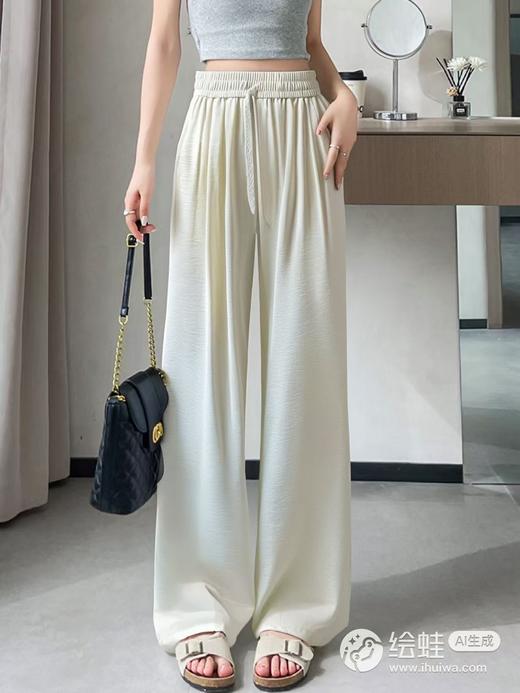 七夕福利-NO退｛休闲裤2025｝807冰丝奶芙裤蕾丝腰绳直筒裤夏季清凉裤-喜出 商品图3