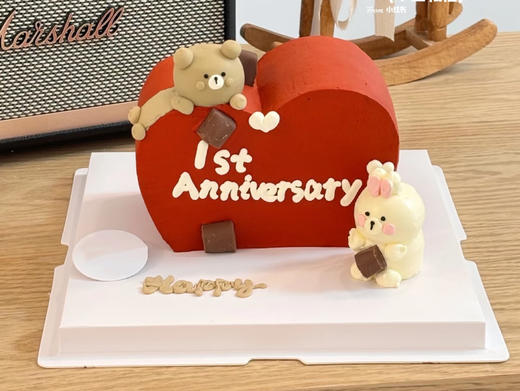 小熊&兔子爱心纪念日蛋糕 商品图0