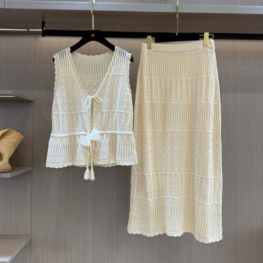 𝐅𝐚𝐛𝐫𝐢𝐪𝐮𝐞复古镂空针织亚麻背心半裙套装062104 商品图7