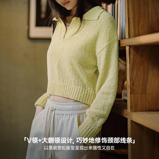 马登美式毛纱大翻领针织衫仿马海毛多巴胺柠檬黄春日慢人风上衣女 商品图3