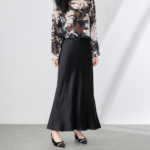 「高货wl」全新升级【铂金会员247/天猫329/差价82】(02751)洛诗琳奢华抓绉醋酸缎面开叉鱼尾长裙时尚高腰垂感显瘦半身裙夏 商品图1