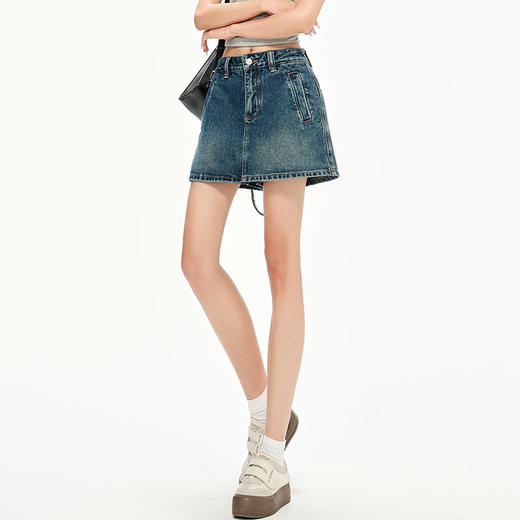 罗蒙女士夏季时尚通勤复古牛仔短裙好穿低腰显瘦a字包臀半身裙 商品图2