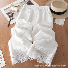 「自」全新升级【铂金会员201/天猫269/差价68】(00642)洛诗琳气质蕾丝拼接休闲阔腿裤2025夏季新款垂感修身直筒裤