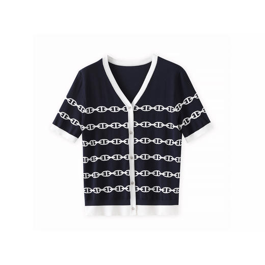 「高货wl」全新升级【铂金会员220/天猫299/差价79】(13605)洛诗琳优雅链条V领针织开衫2025夏季16针超细兰精天丝上衣 商品图2