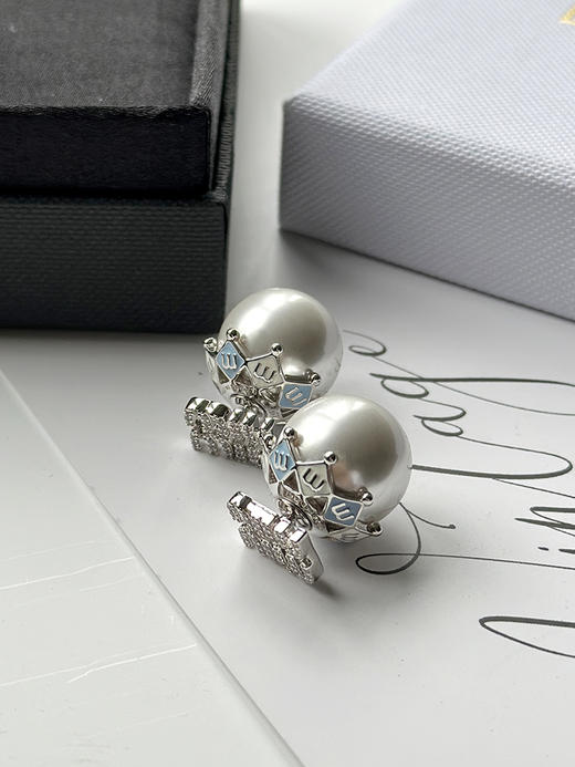 现货 THS-无 缪家 满钻字母皇冠珍珠饰品耳钉 CU1313 商品图2