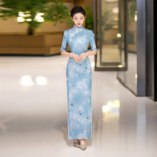 新款走秀长款显瘦连衣裙气质优雅高级感中式改良版旗袍QC184 商品图2