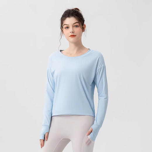 跃牌【欲动春风】系列长袖带指孔抗紫外线冰感透气跑步健身圆领T恤22532此款为欧码，建议拍小一码！ 商品图0