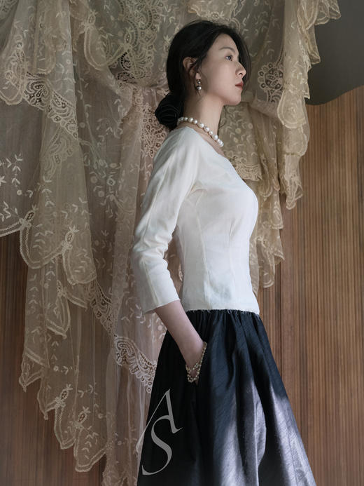 Cortana  象牙色soto弹力亚麻胸衣式上衣 商品图2