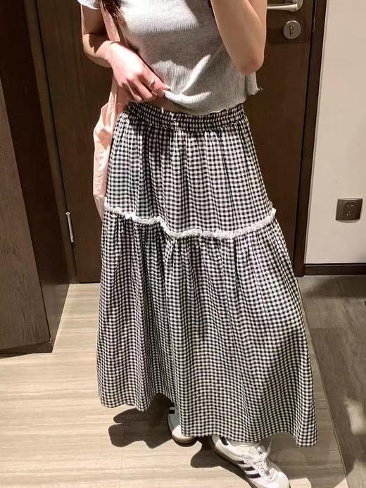 ｛半裙2025｝2527格子蕾丝半裙-喜出 商品图1