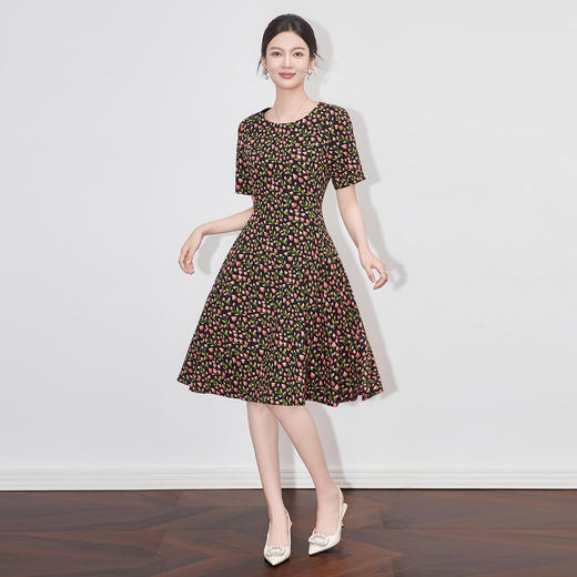 「高货wl」全新升级【铂金会员312/天猫419/差价107】(14912)洛诗琳气质草莓印花连衣裙2025夏季复古名媛收腰显瘦A字裙 商品图0