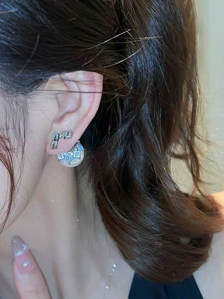 现货 THS-无 缪家 满钻字母皇冠珍珠饰品耳钉 CU1313