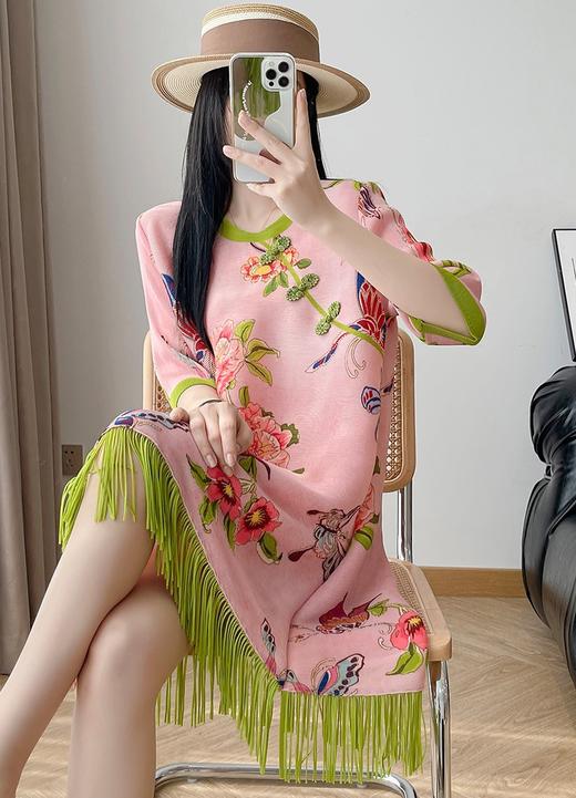 三宅新款国风洋气印花流苏连衣裙 商品图3