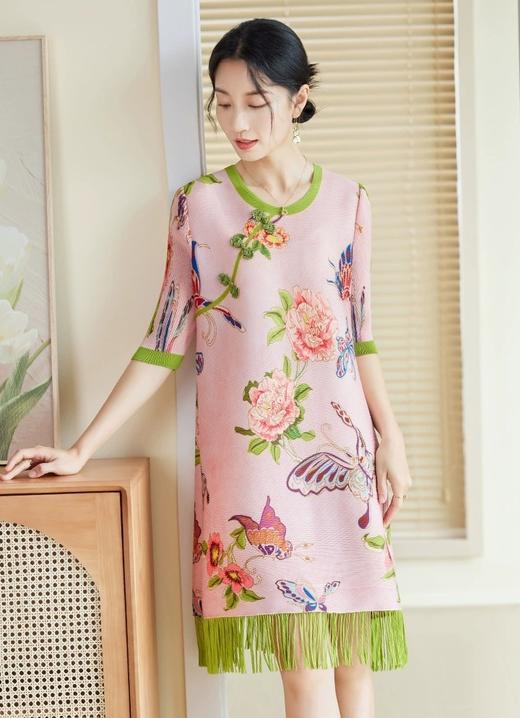 三宅新款国风洋气印花流苏连衣裙 商品图9