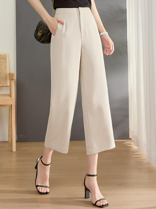 【专属特价】熙世界黑色直筒七分裤女宽松显瘦新款夏垂感阔腿休闲裤 商品图4