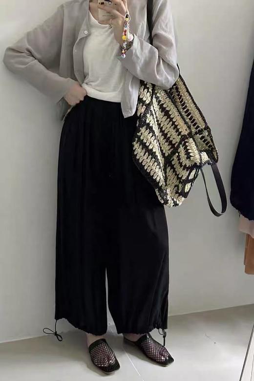 ｛休闲裤2025｝96038 夏季薄款麻纱半内衬阔腿裤束脚裤灯笼裤-喜出 商品图2