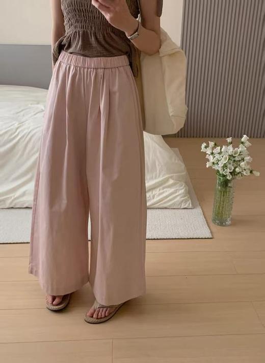 ｛休闲裤2025｝828水洗棉松紧腰阔腿裤九分裤-喜出 商品图0