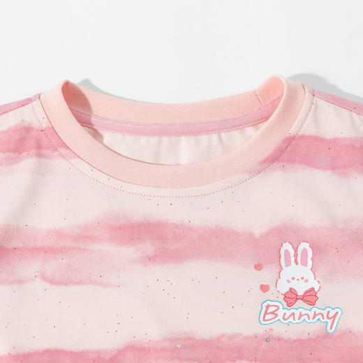 【贝贝怡】 夏季新款女童条纹T恤儿童百搭运动休闲短袖卡通兔子印花上衣ZB2ES025 商品图4