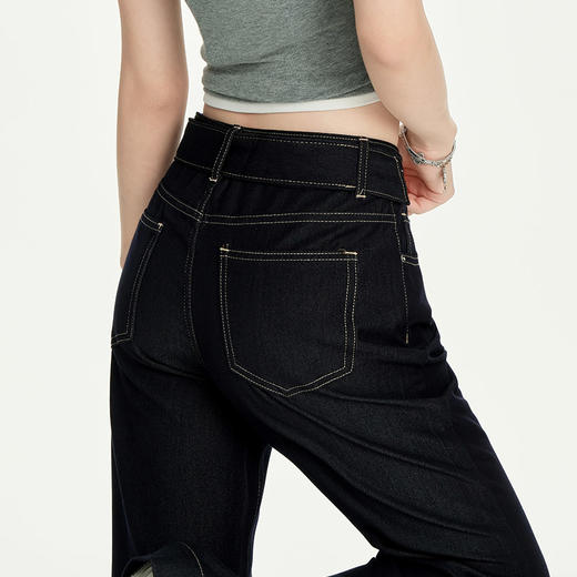 罗蒙女士微喇牛仔长裤女夏季薄款高腰显瘦不贴腿宽松垂感直筒九分喇叭裤 商品图6