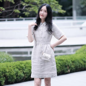 【高品质私服】【IC亚麻斜纹及膝连衣裙】G1326-CC【无标出货 介意慎拍】