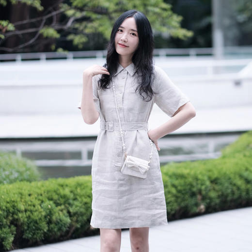 【高品质私服】【IC亚麻斜纹及膝连衣裙】G1326-CC【无标出货 介意慎拍】 商品图0