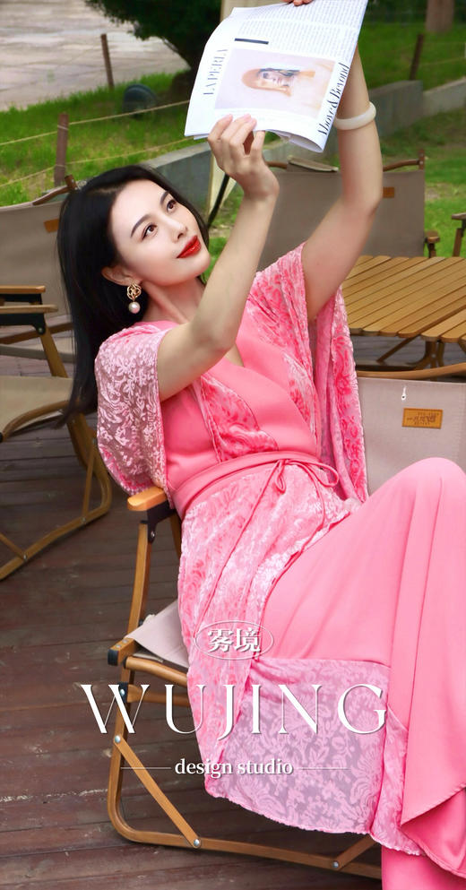 3205059 樱樱桃夭 重磅印花植绒料/进口纹理蜂窝缎连衣裙 雾境 商品图7