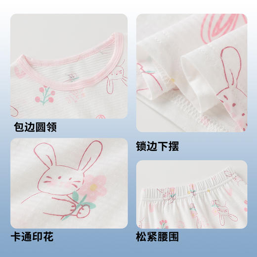 贝贝怡纯棉网眼夏季新款男女宝宝轻薄透气短袖短裤家居服两件套ZB2ET065 商品图5