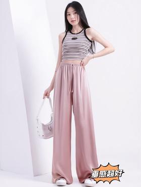 8.10秒杀~超垂 手抓文5891仿醋酸缎面超垂感休闲裤-喜出