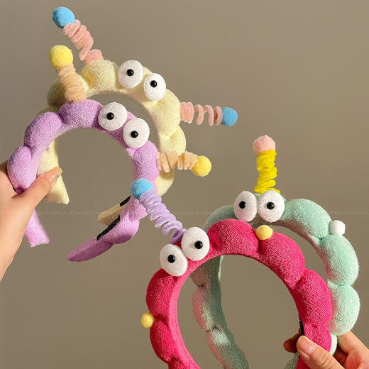 【搞怪扭扭棒发箍】洗脸发箍女扭扭棒大眼仔可爱搞怪头箍毛绒压发高颅顶发箍秋冬发捆。ry 商品图3