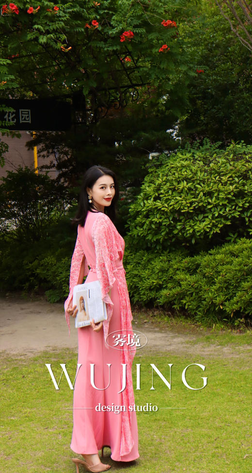 3205059 樱樱桃夭 重磅印花植绒料/进口纹理蜂窝缎连衣裙 雾境 商品图2