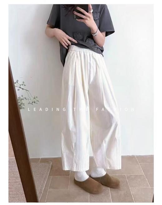 ｛休闲裤2025｝827水洗棉高腰萝卜裤松紧腰显瘦九分裤-喜出 商品图7