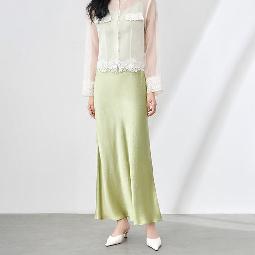 「高货wl」全新升级【铂金会员247/天猫329/差价82】(02751)洛诗琳奢华抓绉醋酸缎面开叉鱼尾长裙时尚高腰垂感显瘦半身裙夏 商品图3